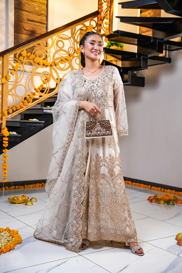 Celestial Grace Golden And Copper Embroidered