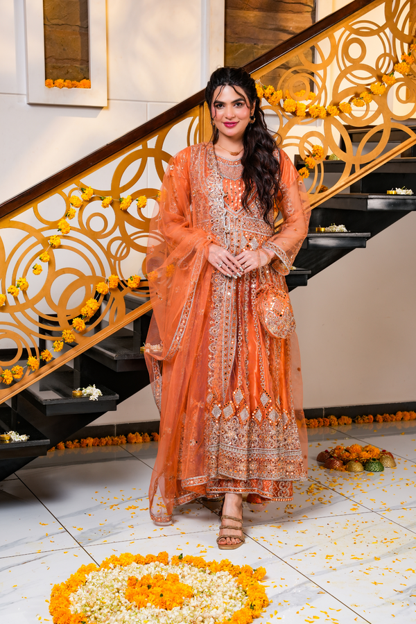 Orange Coat Look Dress with Silver Detailing