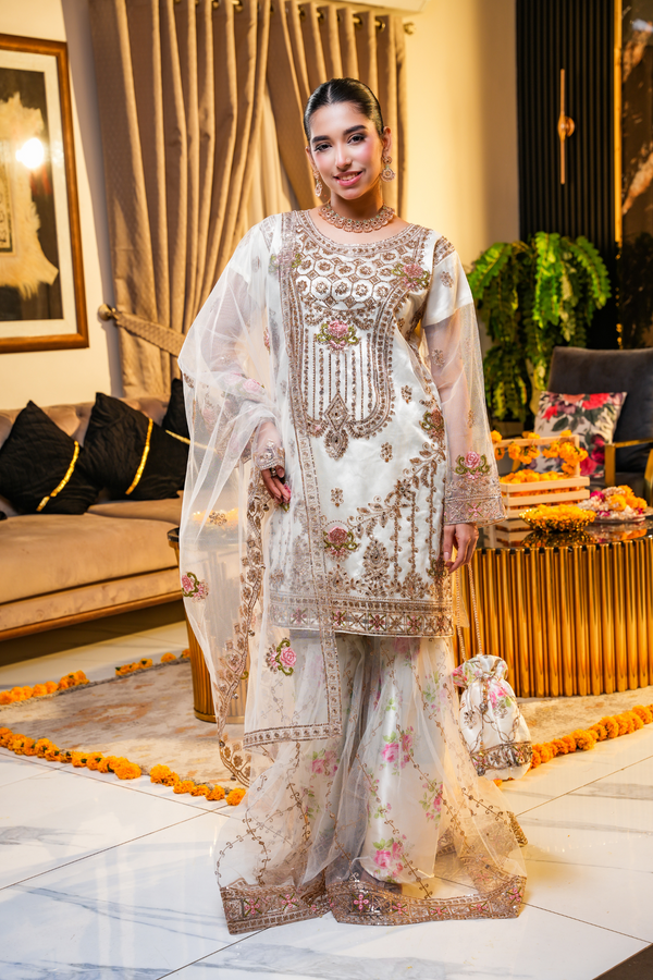 Ivory Bloom Embroidered Ghagra Set