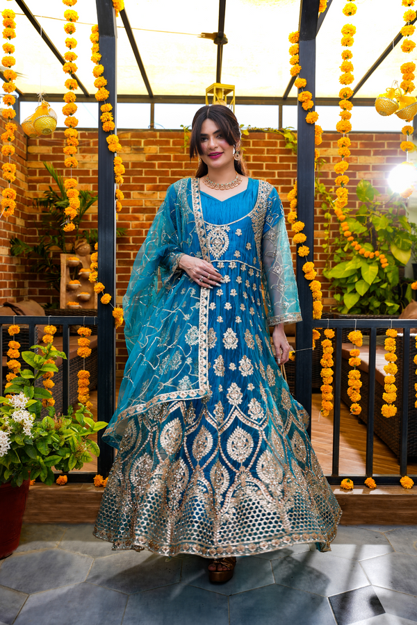Royal Teal Embellished Sitare Festive Elegance
