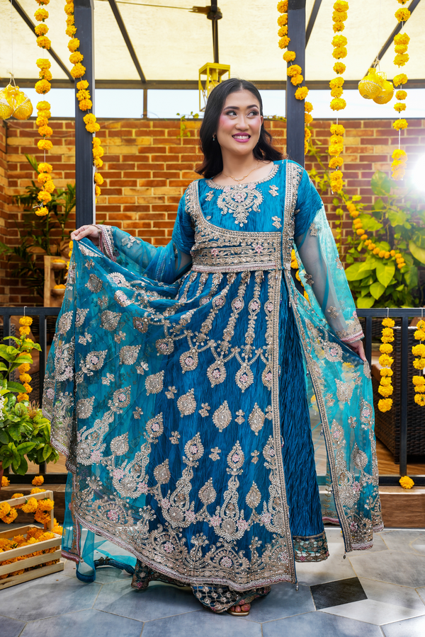 Royal Teal Diva Embroidered Dress