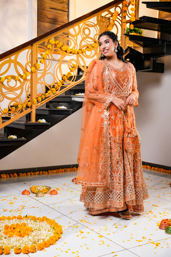 Pumpkin Embroidered Long Coat Dress