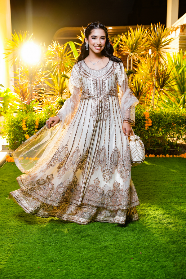 Golden And Copper Embroidered Coat Style Dress