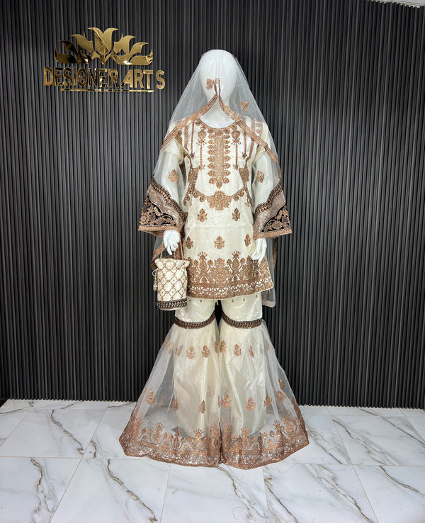 Off White Embroidered Ghagra Set