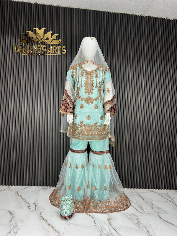 Tortoise Blue Embroidered Ghagra Set