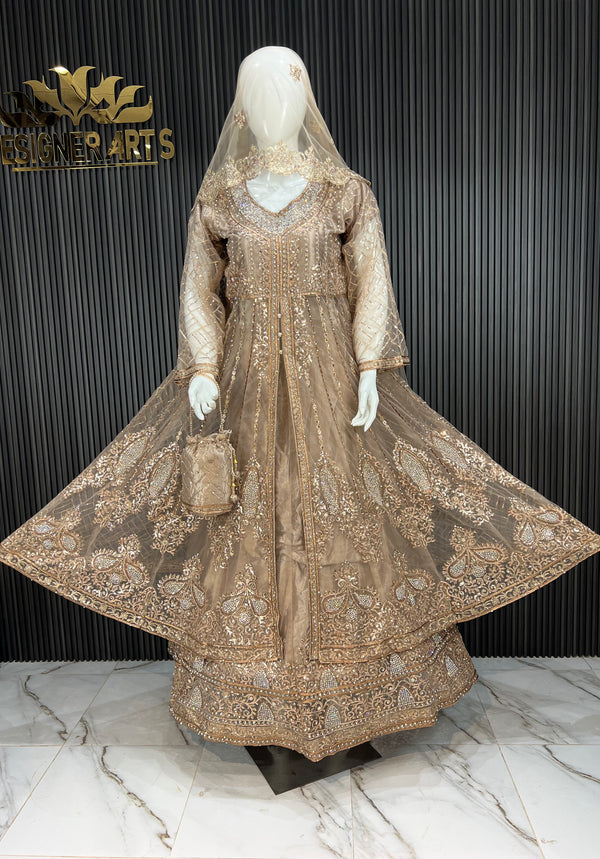 Golden And Copper Embroidered Zing Coat Style Dress